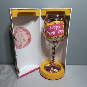 Lolita Birthday Girl Wine Glass In Case Enesco Bejeweled Hand Painted 22 oz
